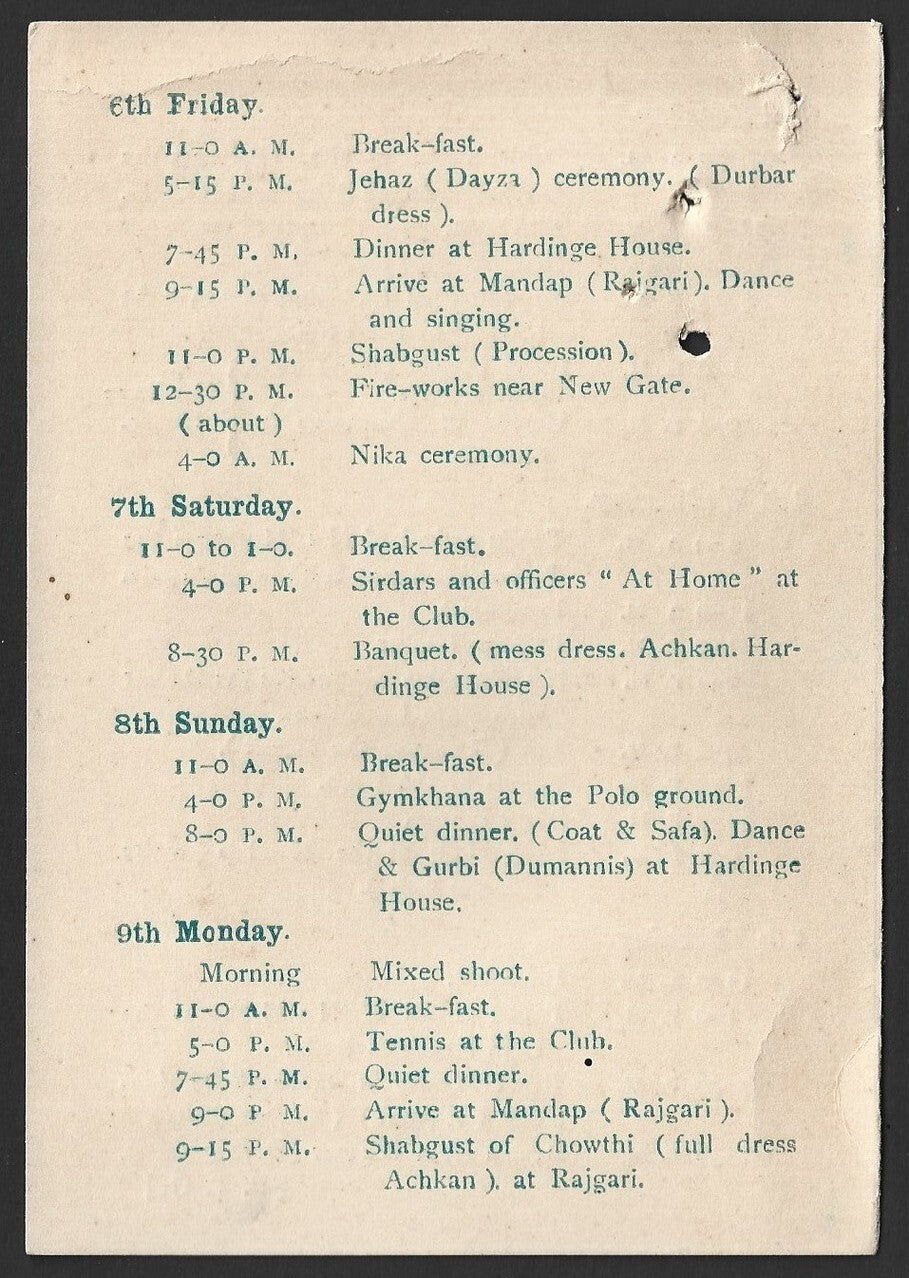 India 1920 Programme of the Wedding of the Nawab of Palanpur