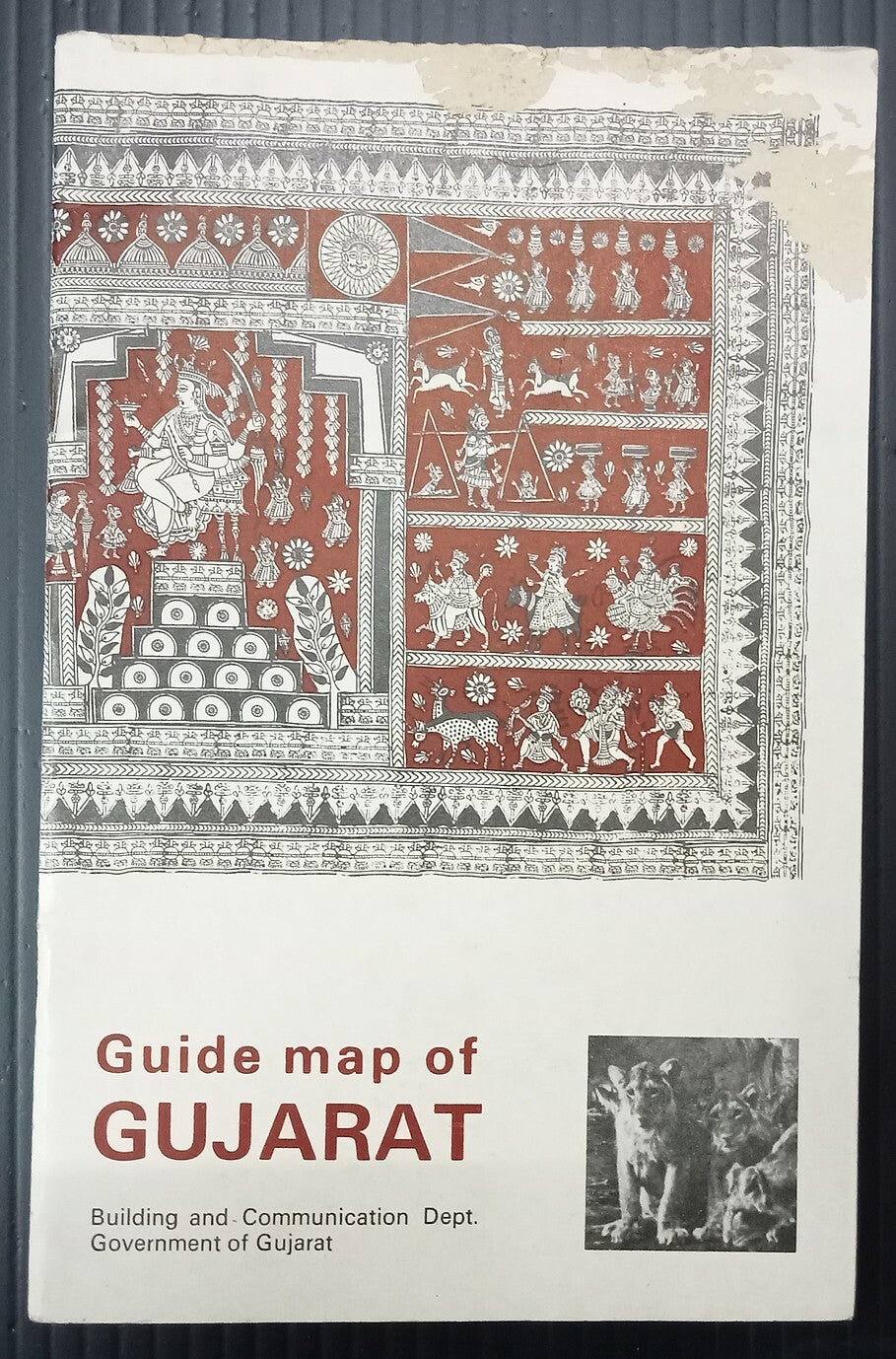 AOP India vintage tourist brochure GUIDE MAP OF GUJARAT 52x85cm