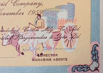 AOP India 1959 share certificate The Ahmedabad Cotton MFG. Co. Ltd