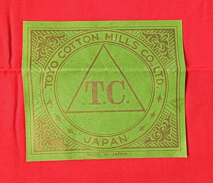 India vintage red shirting cloth sample 36" x 51" with brand labels 3 Elephants