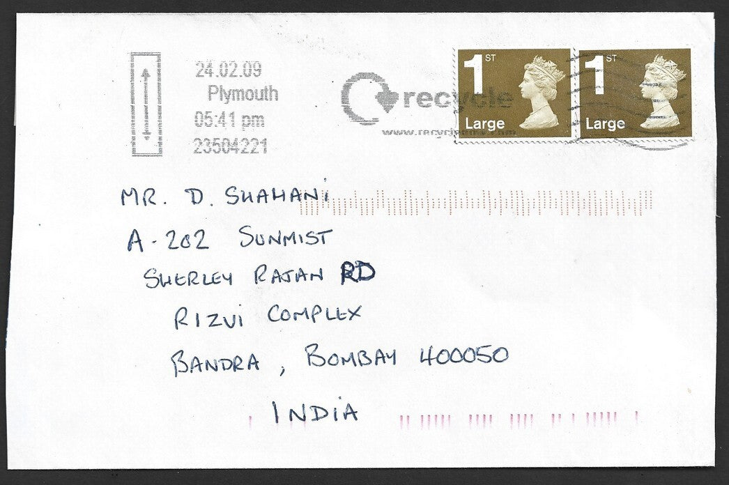 GB Machin large format 1st Class pair on cover to India