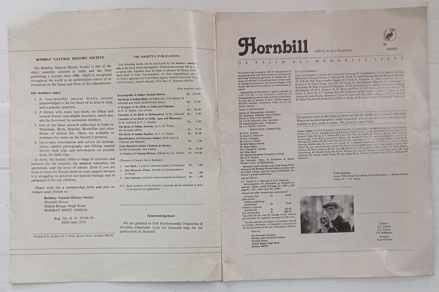 AOP India HORNBILL by BOMBAY NATURAL HISTORY SOCIETY 1988