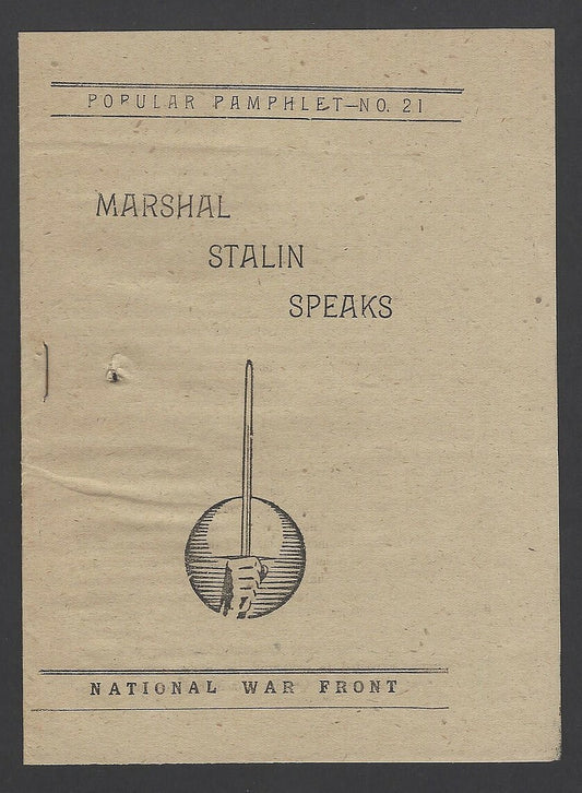 India 1943 WW2 National War Front Propaganda Pamphlet Marshal Stalin Speaks