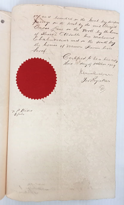 AOP India 1909 3 pages  with KEDVII Court Fee 1a,8a,1R & 2R 