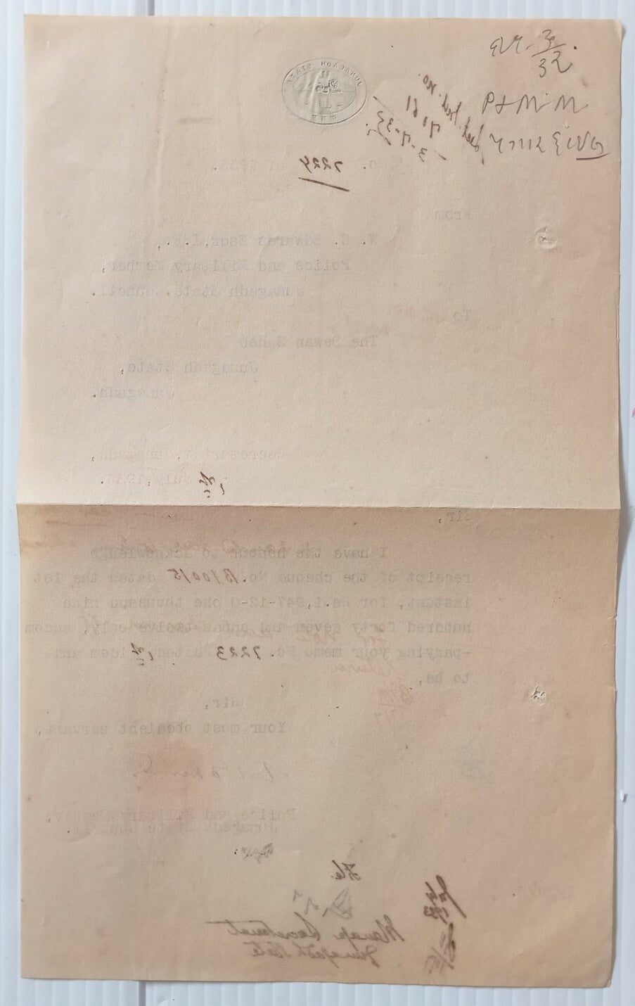 AOP India Junagad State crested herald letter 1933	