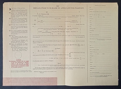India 1929 travel document Application form unused