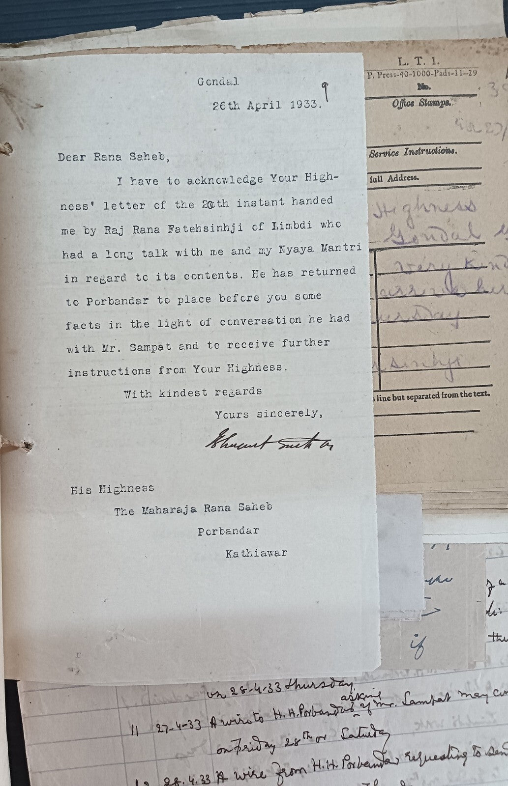 India 1933 Gondal Porbandar Dispute correspondence incl. 20 signed by Maharajas