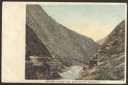India Bridge over the Sutlej at Wangtu vintage UB color postcard