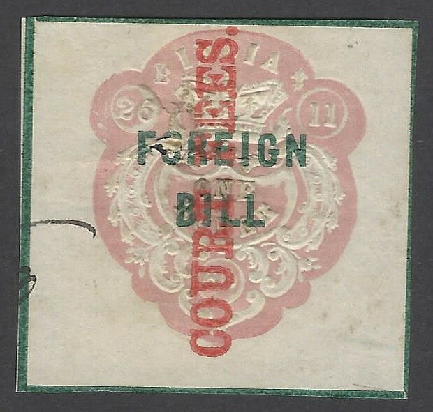 AOP India QV 1870 COURT FEES red ovpt on QV FOREIGN BILL 1R used Plate B Bft 21