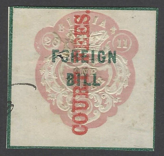 AOP India QV 1870 COURT FEES red ovpt on QV FOREIGN BILL 1R used Plate B Bft 21