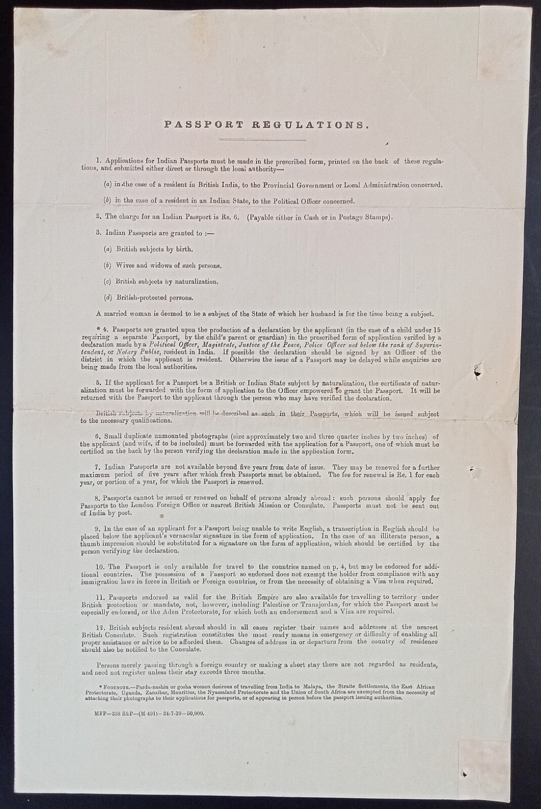India 1945 travel document for UK