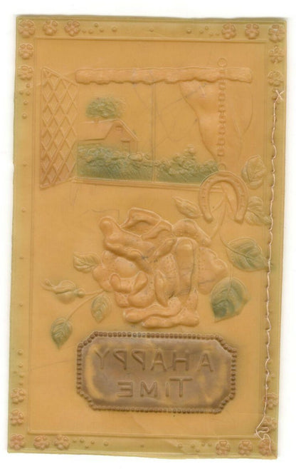 India vintage CELLULOID greeting card A HAPPY TIME