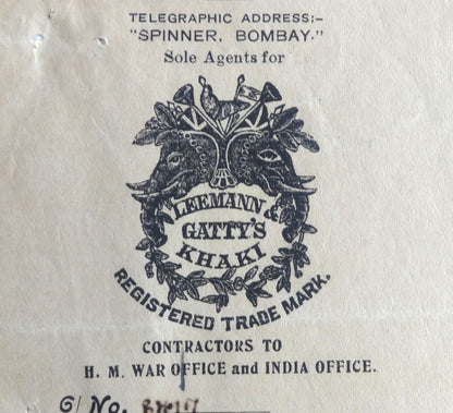 India 1929 illustrated billhead E. SPINNER MILITARY CONTRACTORS Bombay