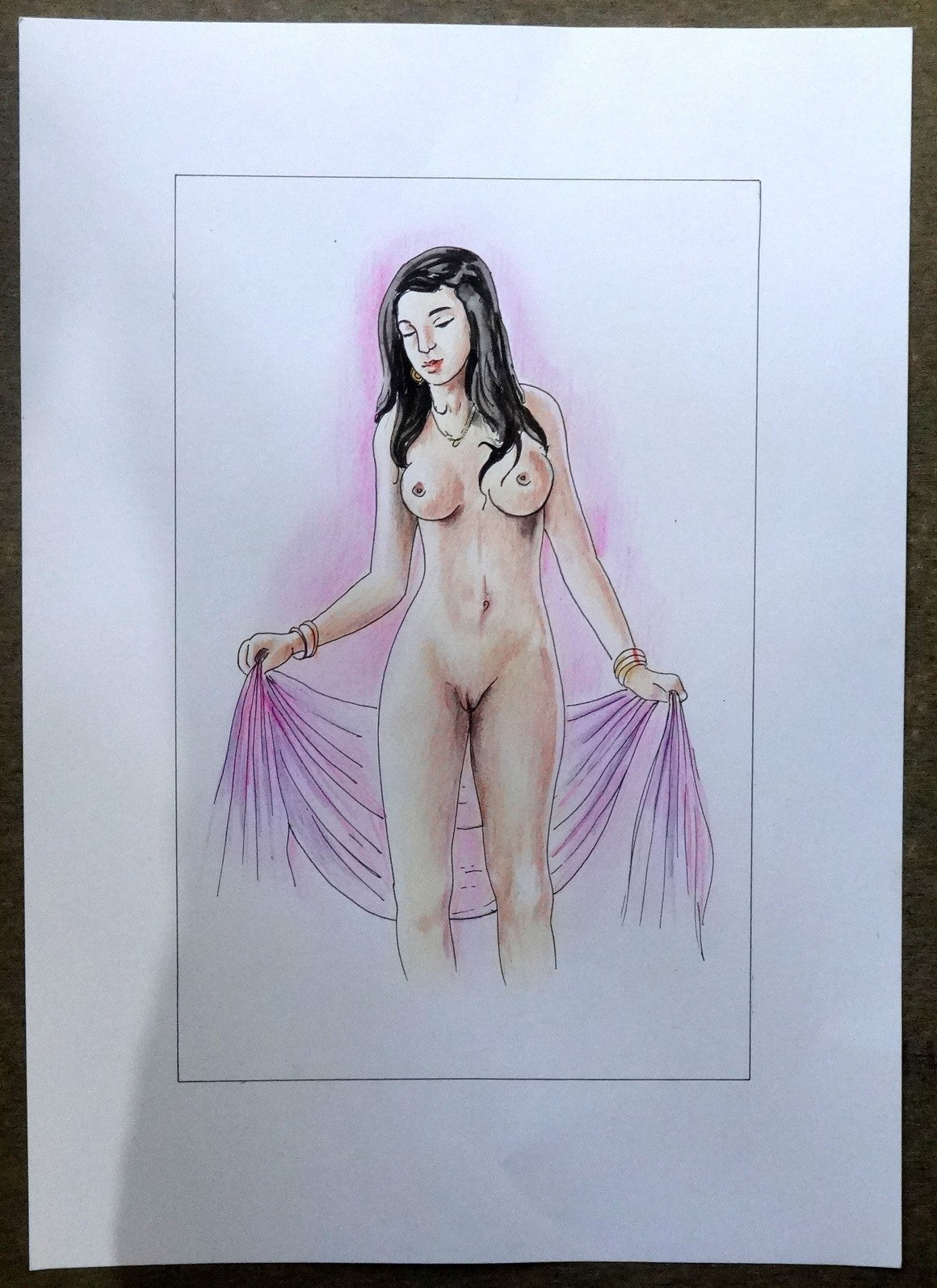 Nude Indian Beauty watercolours, crayons & ink on card 11.5” x 17.5”