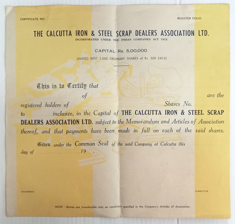 AOP India CALCUTTA IRON & STEEL SCRAP DEALERS ASSOC. Share certificate 