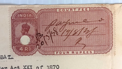 AOP India 1917 3 pages Probate with KGV Court Fee 4R