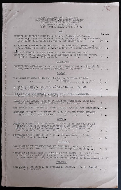 AOP 1938 Taraporewala list of books on Indian subjects