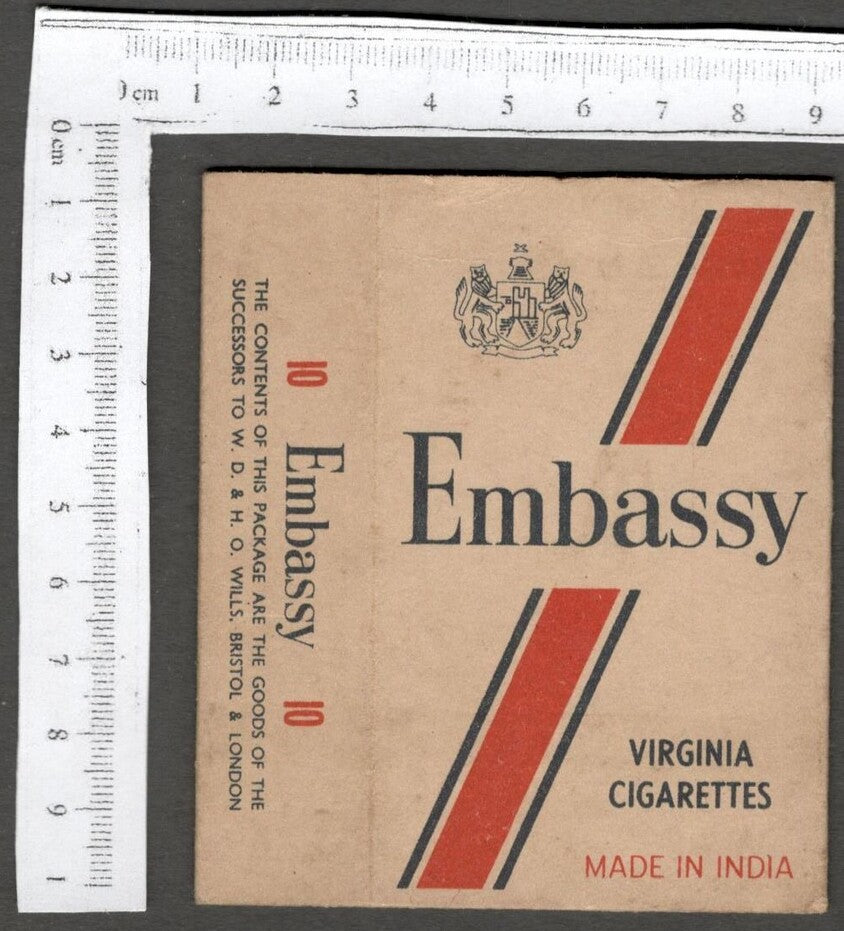 AOP India vintage empty packet EMBASSY Cigarettes W. D. & H. O. Wills