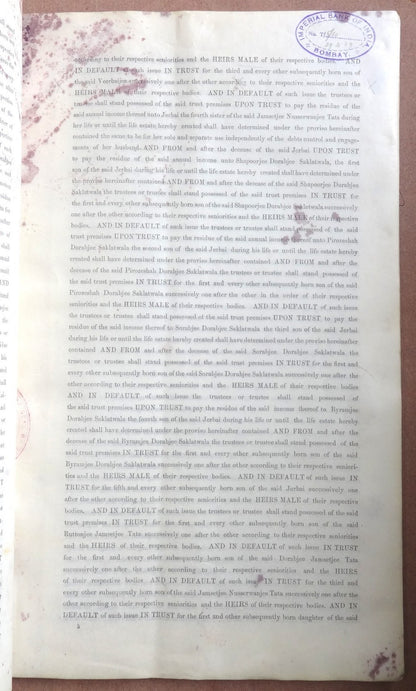 India 1887 Indenture signed Jamshetji, Dorabji, Ratanji & Sir Ratan TATA