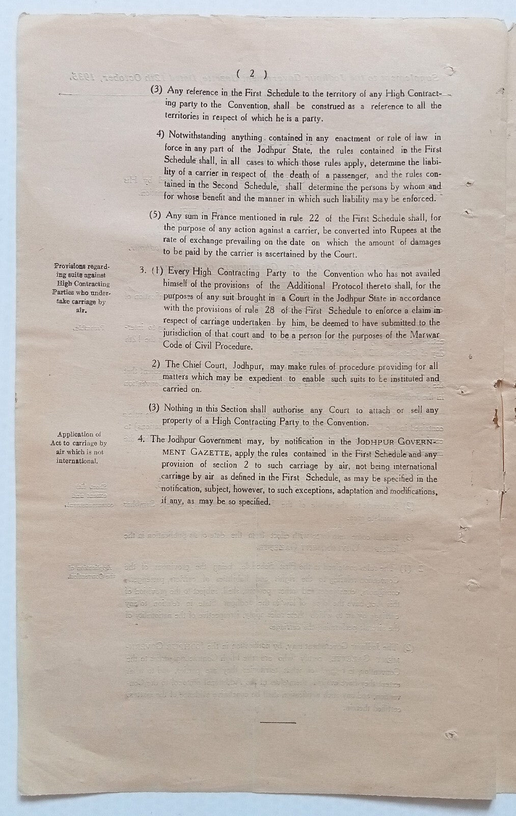 AOP India Jodhpur State THE CARRIAGE BY AIR ACT 1935