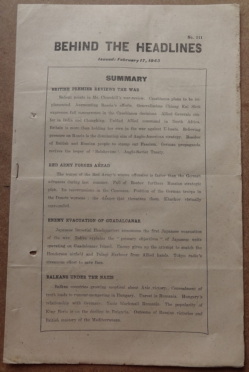 India WW2 Propaganda rag BEHIND THE HEADLINES 1944 RED ARMY FORGES AHEAD 8pgs