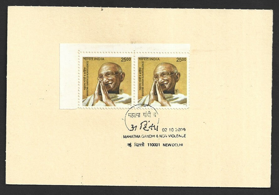 India 2008 Gandhi 25R on 25p Gandhi pc canc. 2009 Gandhi Non Violence cachet