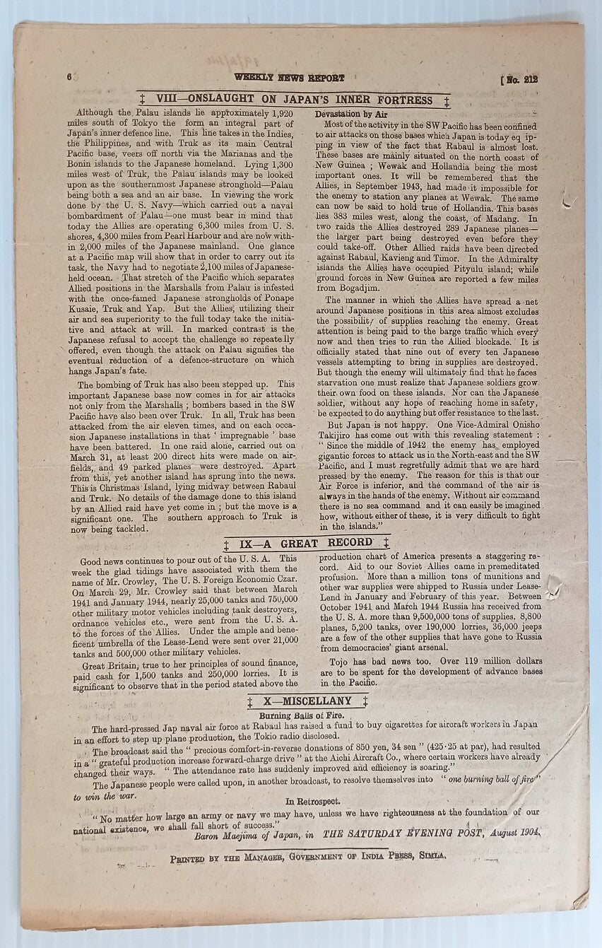 AOP India WW2 War News Weekly 1944 ADVANCE TOWARDS BALKANS 6pgs
