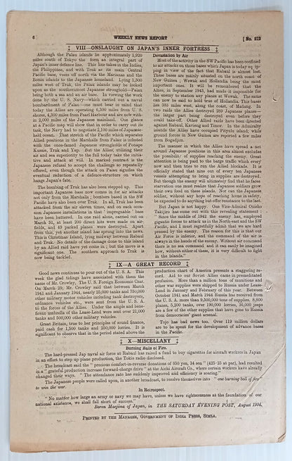 AOP India WW2 War News Weekly 1944 ADVANCE TOWARDS BALKANS 6pgs