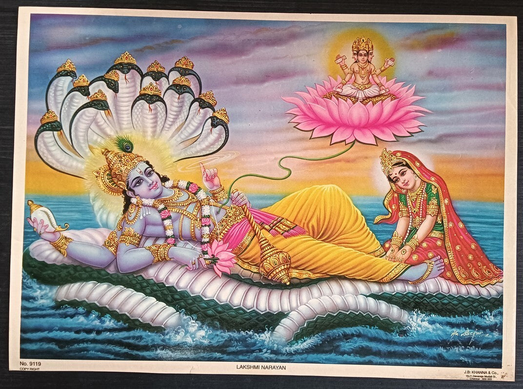 India Hindu Gods Poster LAKSHMI NARAYAN 9.5"x13" inches by J.B. KHANNA & Co.