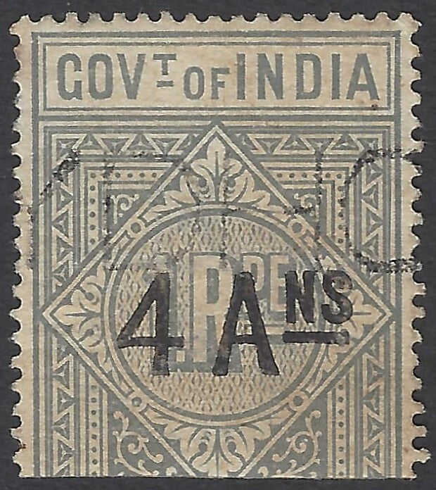 AOP India 1904 4Ans on 1R grey telegraph stamp used