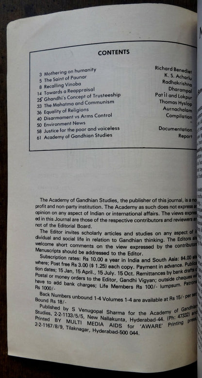 Gandhi Vigyan by Academy of Gandhian Studies Jan 1983 issue 64pgs India
