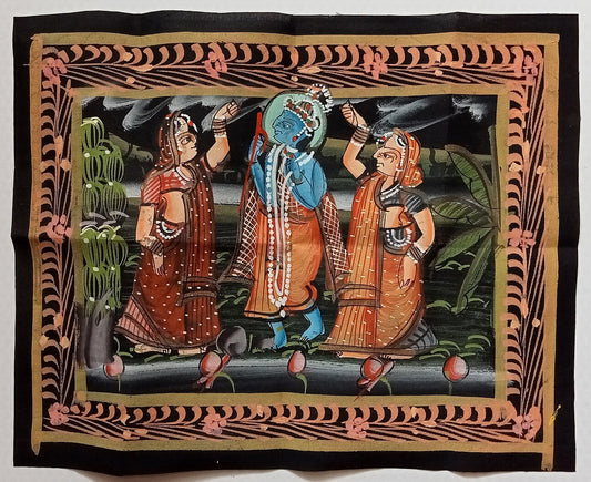 India vintage hand painting on cloth RADHA & KRISHNA 8 x 11 inches