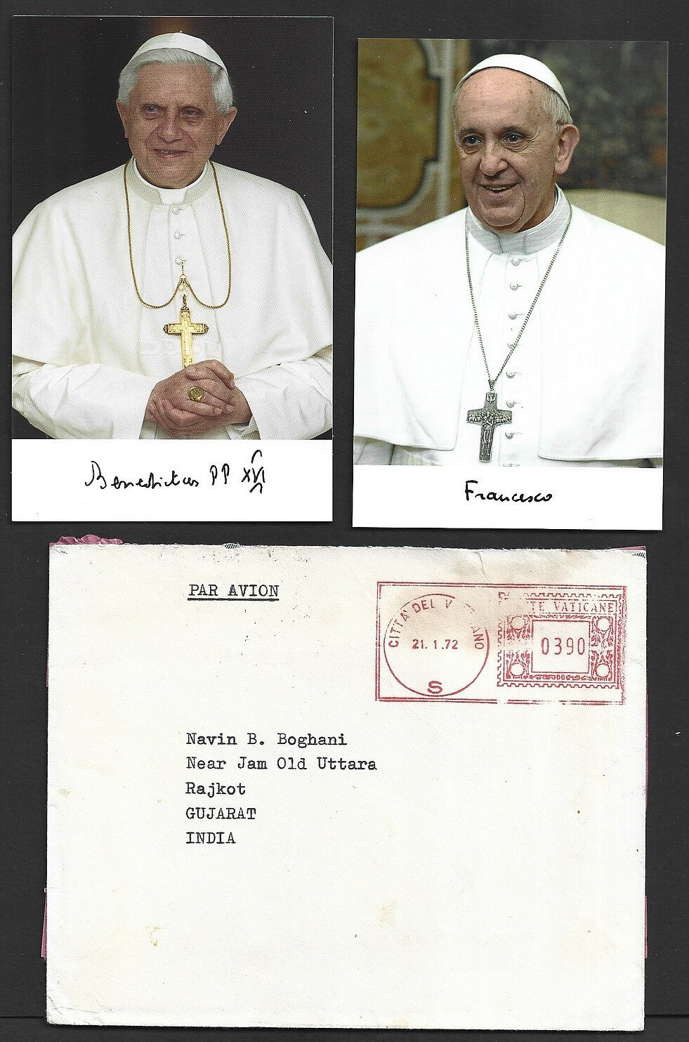 Vatican 1972 meter cover to India wi photos of 2 Popes wi facsimile signatures