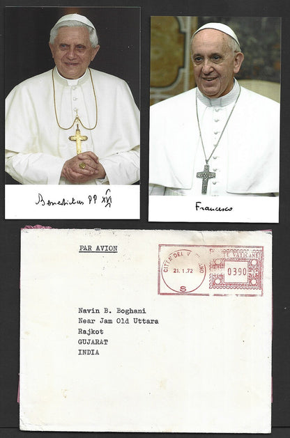 Vatican 1972 meter cover to India wi photos of 2 Popes wi facsimile signatures