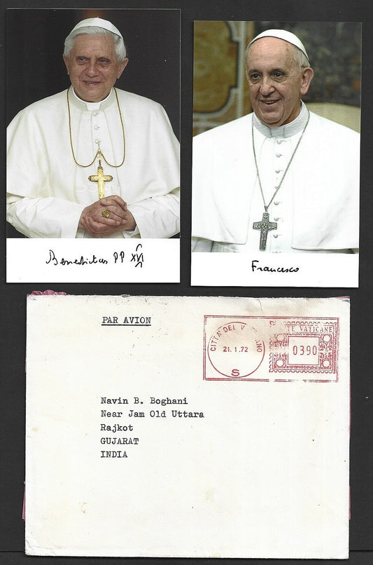 Vatican 1972 meter cover to India wi photos of 2 Popes wi facsimile signatures