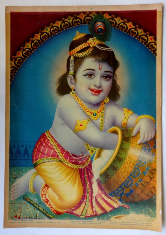 India vintage Sivakasi Pictures KRISHNA (MAKHAN CHOR) 25 x 34cm