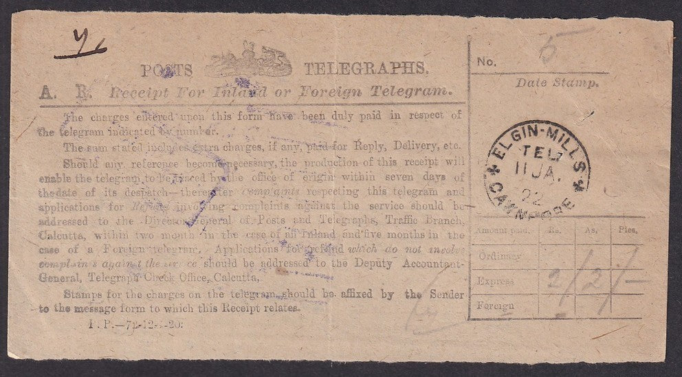 India 1922 TELEGRAPH OFFICE 1903 document