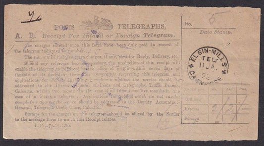 India 1922 TELEGRAPH OFFICE 1903 document