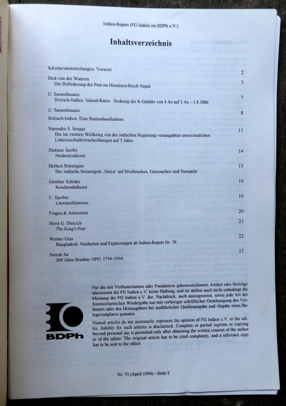 INDIEN REPORT ISC India Study Circle Germany Journal April 1994