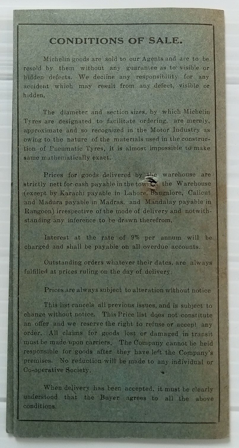 AOP india Nov 1934 MICHELIN India Tyres Price List 