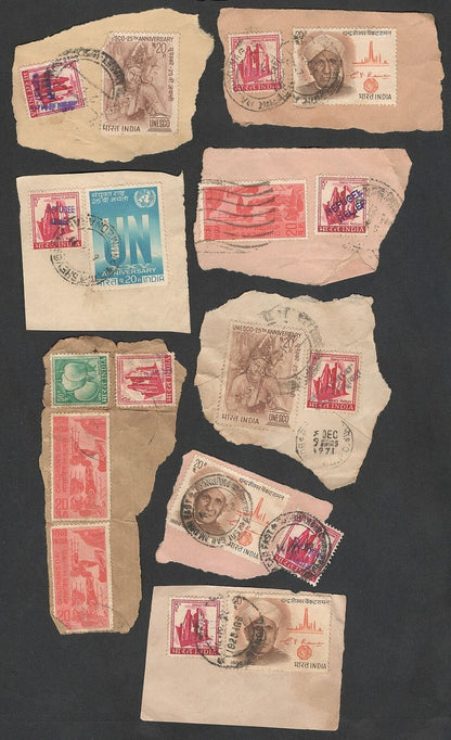 India 1971 Refugee Relief rubberstamp ovpts on pieces 19 pic LARGE COLLECTION