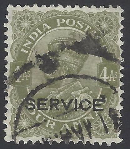 AOP India Ofiicial KGV 1932-36 4a watermark inverted used SG O130w £28