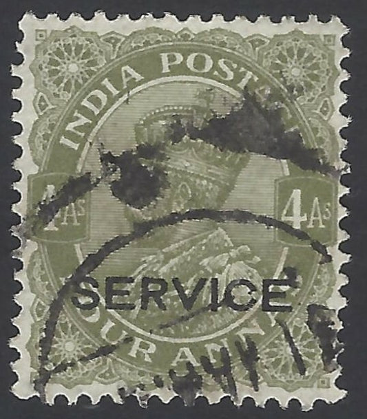 AOP India Ofiicial KGV 1932-36 4a watermark inverted used SG O130w £28