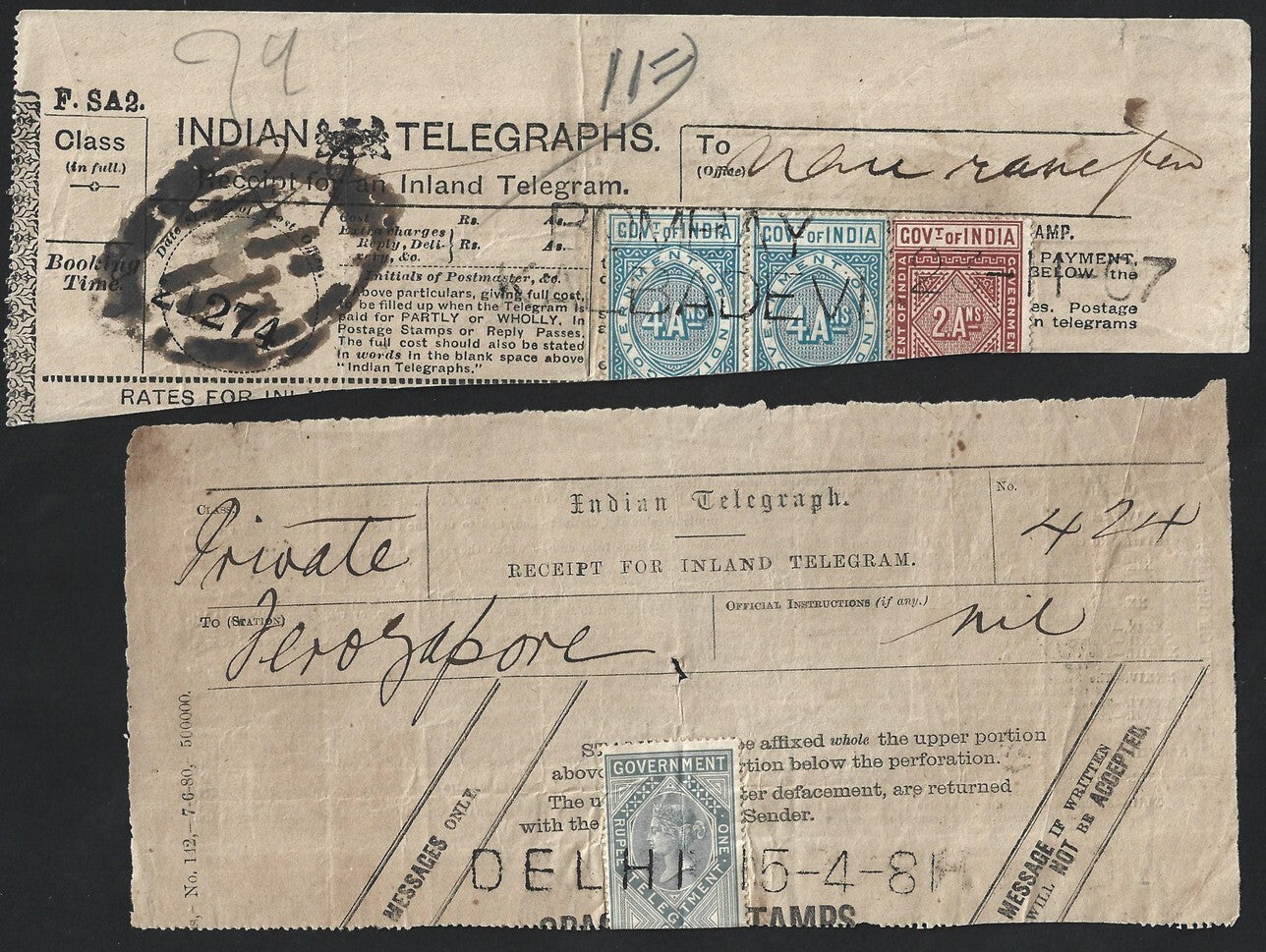 India collection of town postmarks on QV-KEdVII telegraph receipts (14)