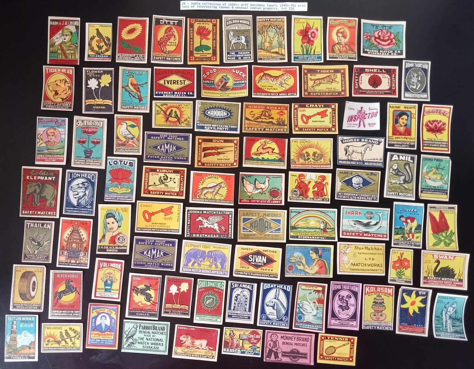 Collection of vintage matchbox labels India unusual graphics 900+ different