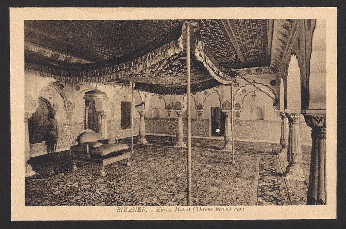 India Bikaner State vintage postcard Karan Mahal (Throne room)