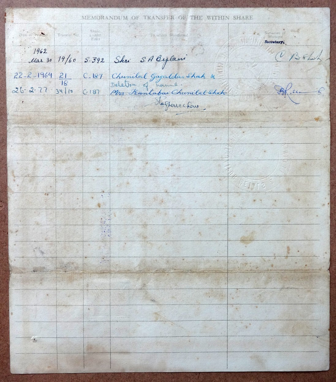 India 1944 JAIPUR METALS & ELECTRICALS LIMITED share cerificate