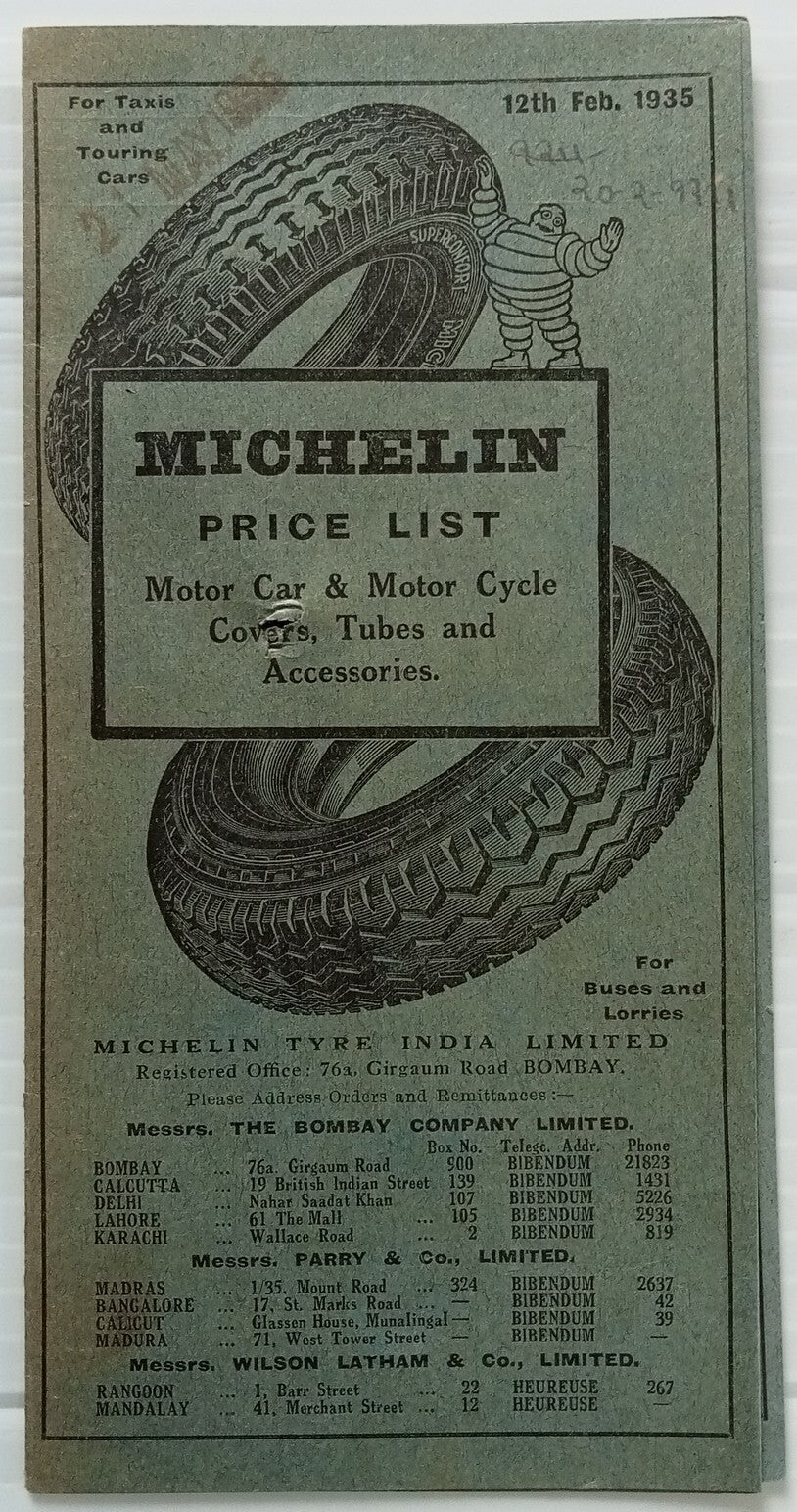 AOP india Nov 1934 MICHELIN India Tyres Price List 