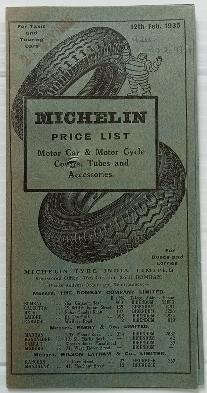AOP india Nov 1934 MICHELIN India Tyres Price List 