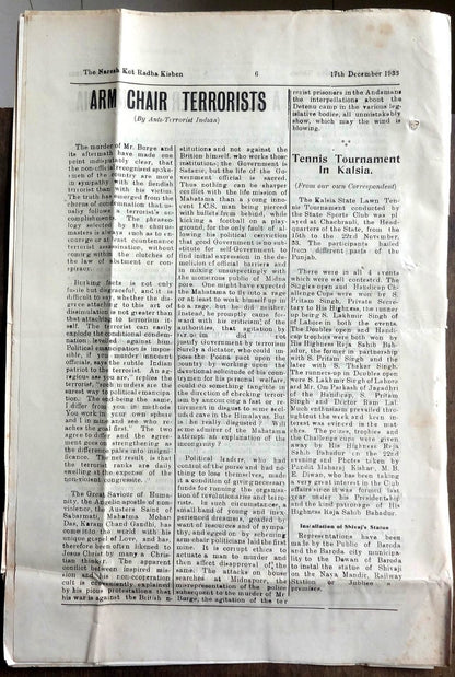 India 1933 weekly THE NARESH Dead Congress to resume law breaking activity Ӝ